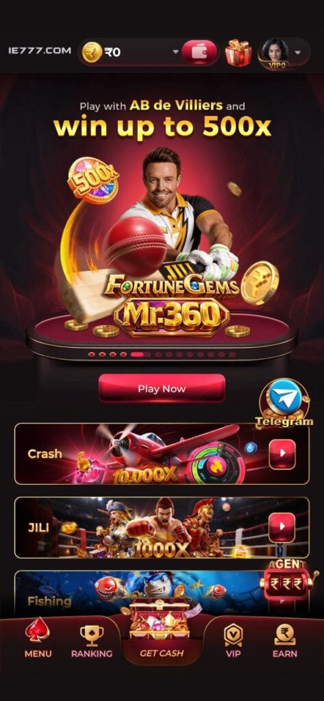 IE777 game interface with IE777 APK download, new version and secure login access